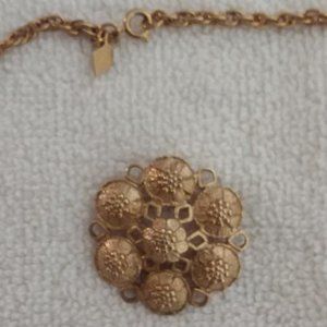 Vintage Necklace and Brooch, Gold Tone